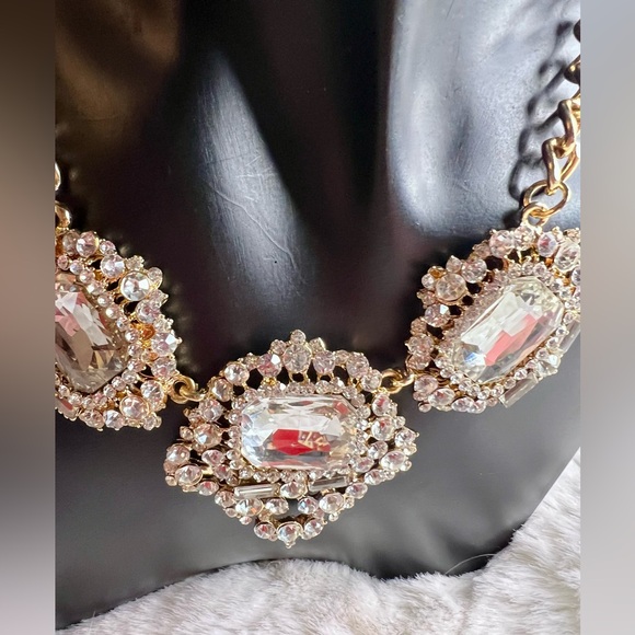 Large Gold Tone Statement Necklace with Crystals and Rhinestones - Picture 3 of 6